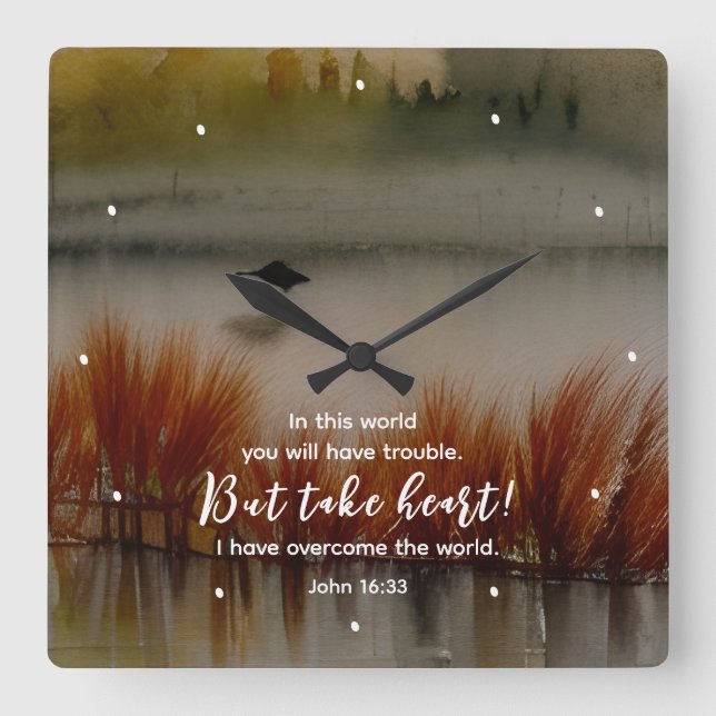 John 16:33 Ich habe Überwindung der Bibel Verse Ch Quadratische Wanduhr (Vorderseite)