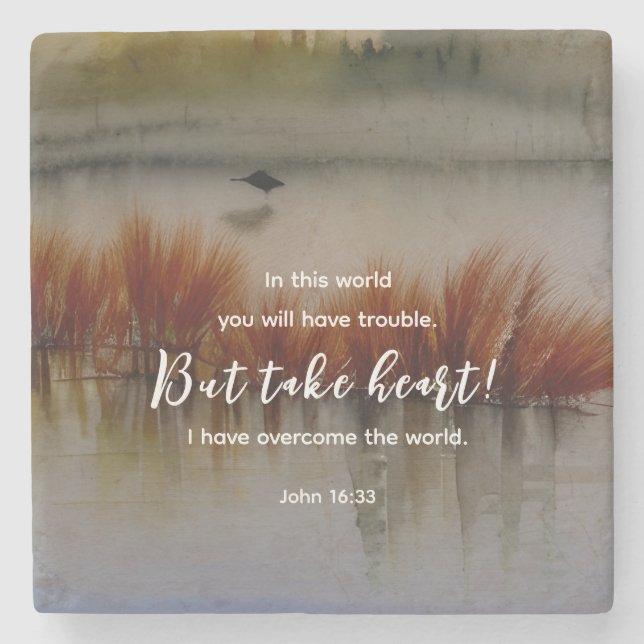 John 16:33 Ich habe Überwindung der Bibel Verse Ch Steinuntersetzer (Vorderseite)