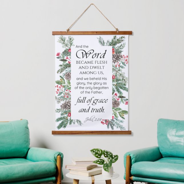 John 1:14 Christmas Bible Verse Wandteppich Mit Holzrahmen (Wohnzimmer)