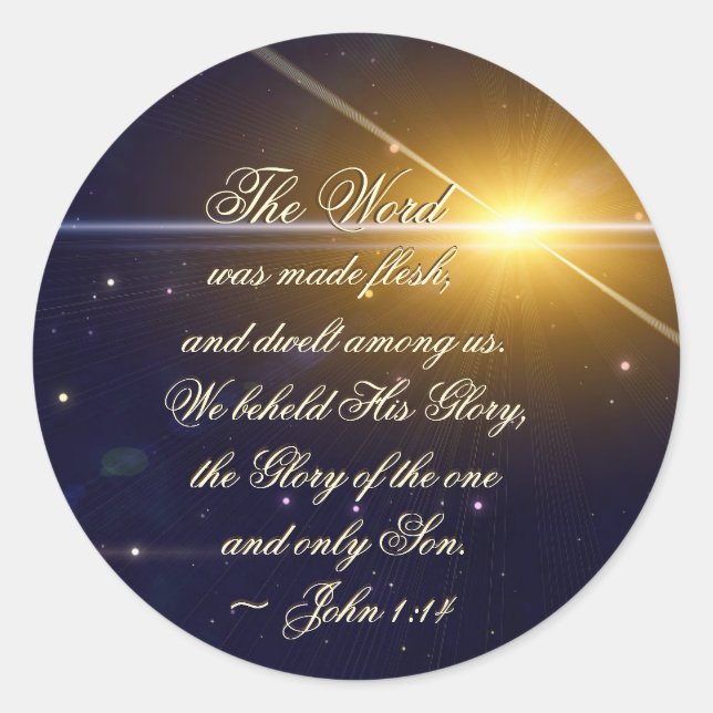 John 1:14 Das Wort wurde Fleisch, Bibelverse Runder Aufkleber (Vorderseite)
