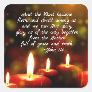 John 1:14 Wort wird zu Weihnachten als Fleisch-Sch Quadratischer Aufkleber