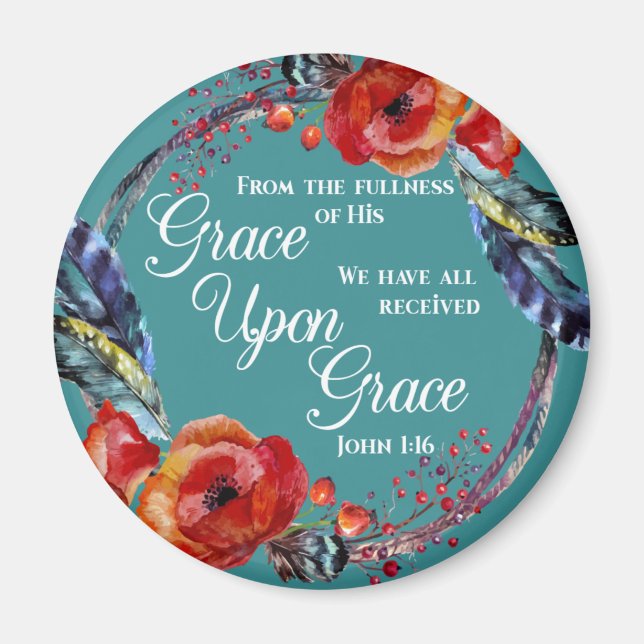 John 1:16 Grace über die Grace-Schrift Magnet (Vorne)