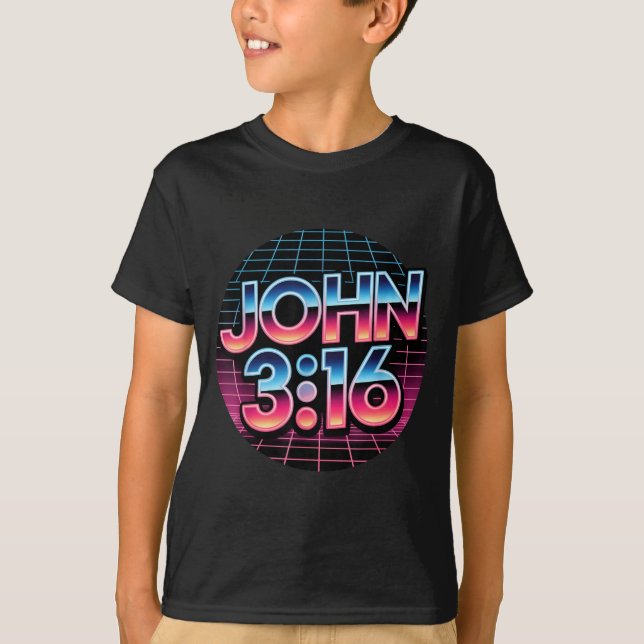 John 3_16 80s Retro Christian Faith Design  T-Shirt (Vorderseite)