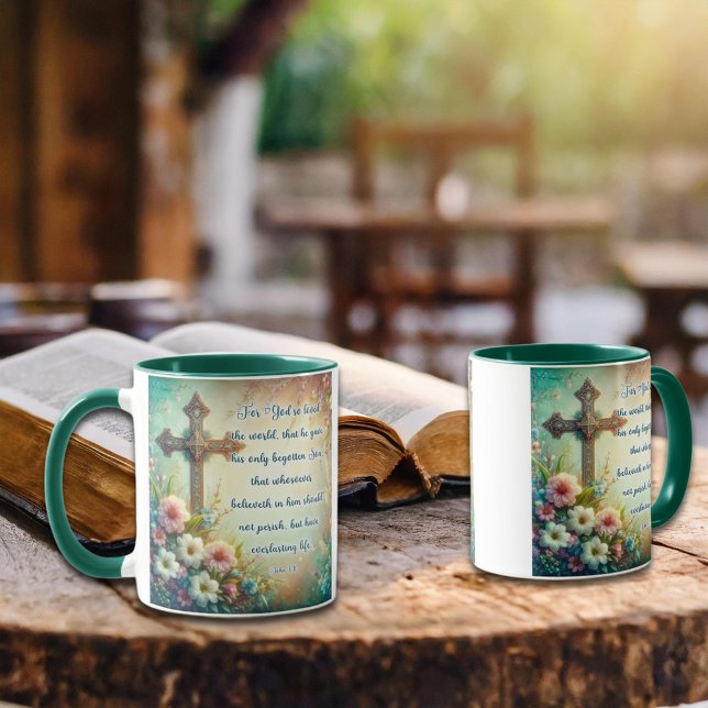 John 3:16 Bibel Cross Floral Christlich Tasse (Von Creator hochgeladen)