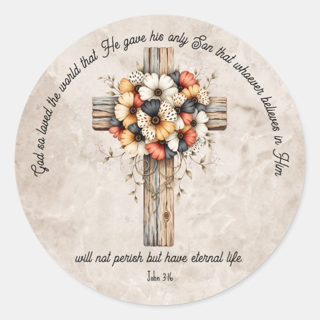 John 3:16 Bibelvers Klassischer Rund Sticker (Vorderseite)