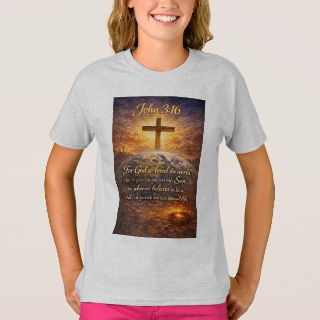 John 3:16 Bibelvers Mädchen T-Shirt (Vorderseite)
