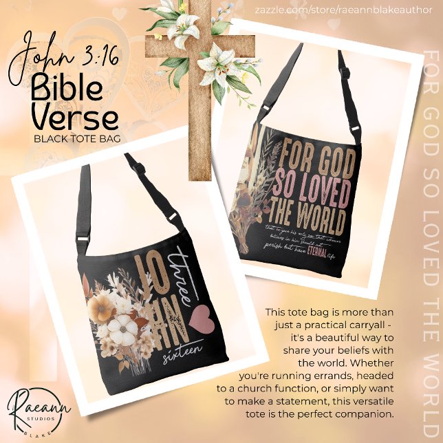 John 3:16 Bibelverse Black Tote Bag Tragetaschen Mit Langen Trägern (Von Creator hochgeladen)