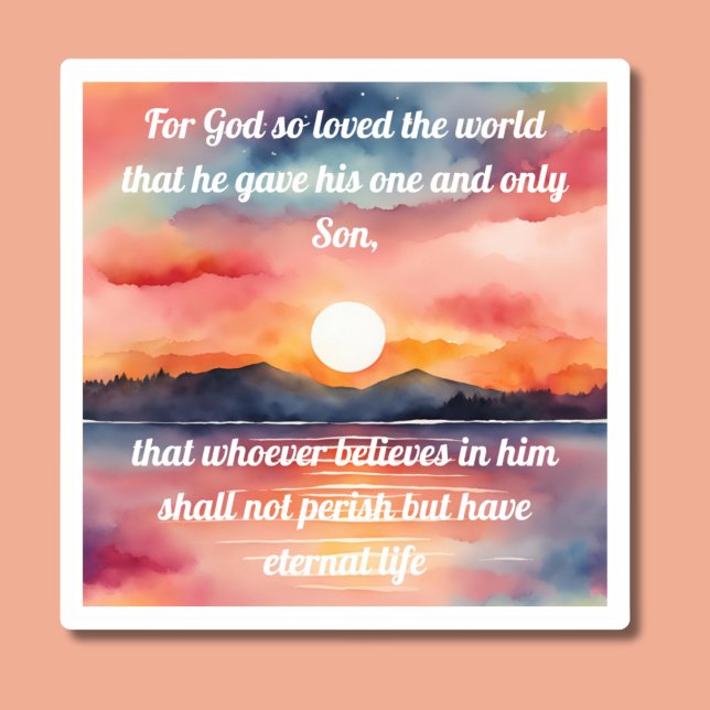 John 3:16 Bibelverse Sunset Waterproof Aufkleber (Von Creator hochgeladen)