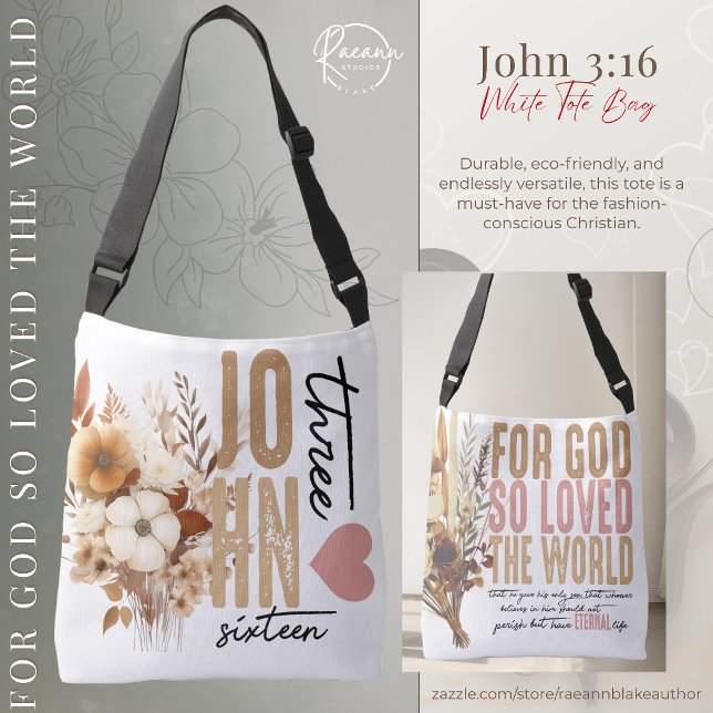 John 3:16 Bible Verse White Tote Bag Tragetaschen Mit Langen Trägern (Von Creator hochgeladen)