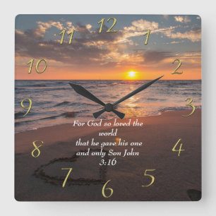John 3:16 Christlicher Glaubenssaal mit Sonnenunte Quadratische Wanduhr