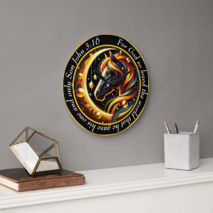 John 3:16 Christlicher Schwarz-Weiß-Pferdekopf Große Wanduhr