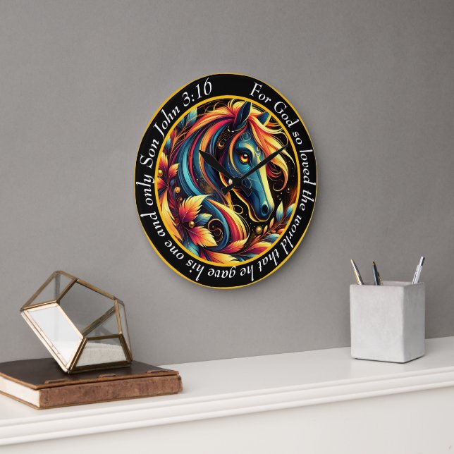 John 3:16 Christliches blaues und weißes Abstrakte Große Wanduhr (Büro)