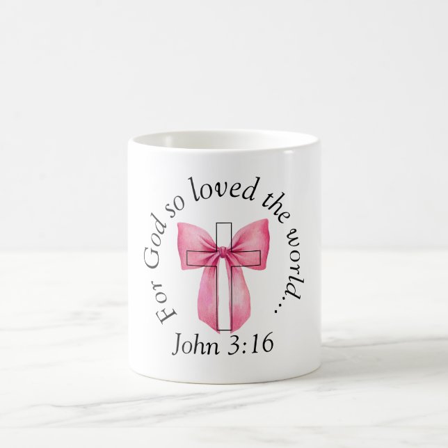 John 3:16 Coquette Pink Bow Cross Kaffeetasse (Mittel)