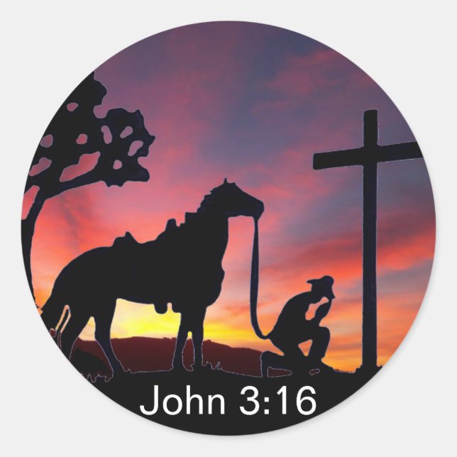 John 3:16 Cowboy am Christlichen Kreuzsticker Runder Aufkleber (Vorderseite)