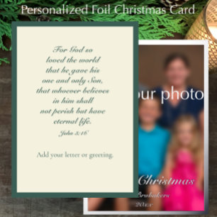 John 3:16 Elegant Sage Family Foto Weihnachten Rea Folien Feiertagskarte