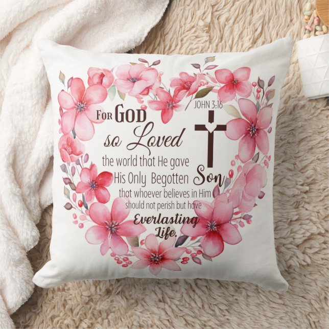 John 3:16 Floral Heart Bible Verse Kissen (Decke)