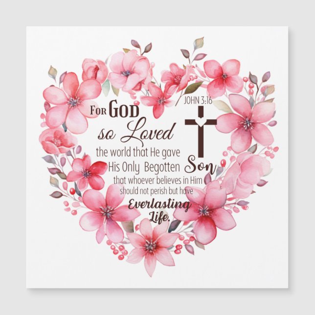 John 3:16 Floral Heart Bible Verse Magnetkarte (Vorderseite)