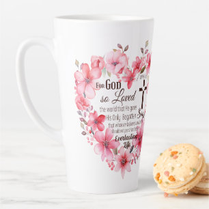John 3:16 Floral Heart Bible Verse Milchtasse