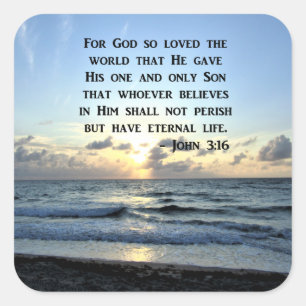 JOHN 3:16 FOTO "BLAUE SKIES" QUADRATISCHER AUFKLEBER