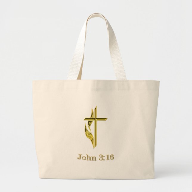 John 3:16 Geschenke aus dem Christlichen Gold Cros Jumbo Stoffbeutel (Vorne)