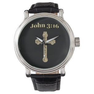 John 3:16 Gold Cross Armbanduhr