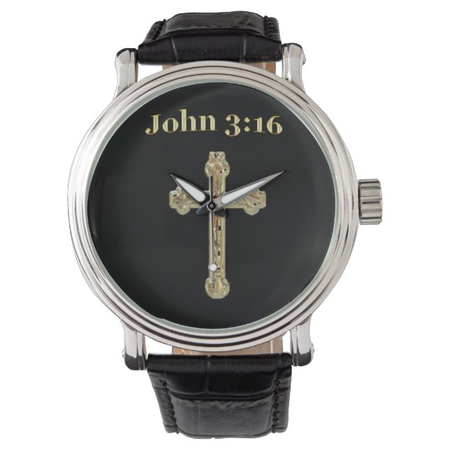 John 3:16 Gold Cross Armbanduhr (Vorderseite)