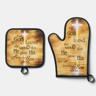 John 3:16 Gott liebte das Vers der Weltbibel Ofenhandschuh & Topflappen-Set