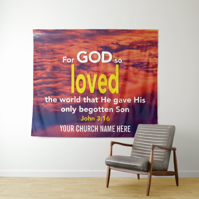 John 3:16 GOTT LIEBTE SO DIE WELTkirche Wandteppich (Beispiel (Horizontal))