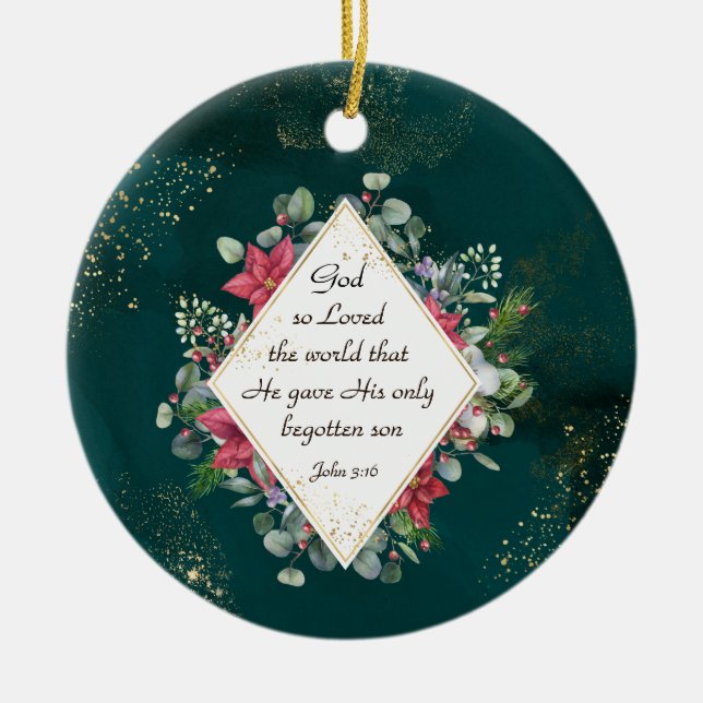 John.3:16 Gott so liebte die Welt, Weihnachten Keramik Ornament (Vorne)