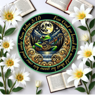 John 3:16 Guitar-Strumming Frog leuchtet unter dem Große Wanduhr