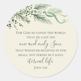 John 3:16 Hand Drawn Greenery Christian Christmas Runder Aufkleber