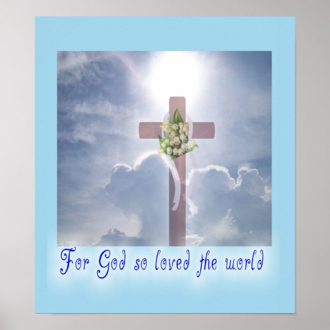 John 3:16, Kreuz in den Wolken Poster (Vorne)
