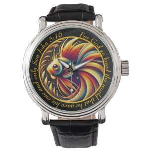 John 3:16 Lebendige Fisch-Uhr Fließender Glaube Armbanduhr