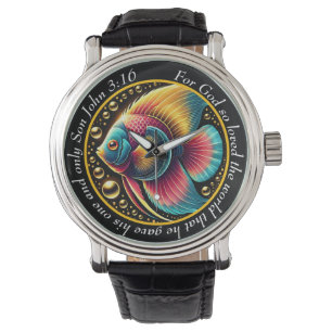 John 3:16 Lebendige Fisch Uhr Ozean Glaube