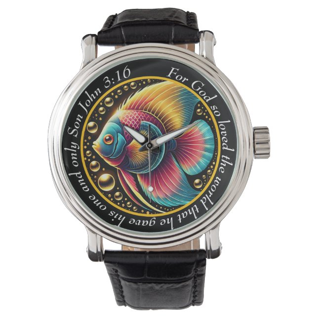 John 3:16 Lebendige Fisch Uhr Ozean Glaube (Vorderseite)