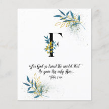 John 3:16, Letter F, Aquarellschrift-Karte
