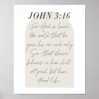 John 3:16 Minimal Boho Beige Arch Script Poster