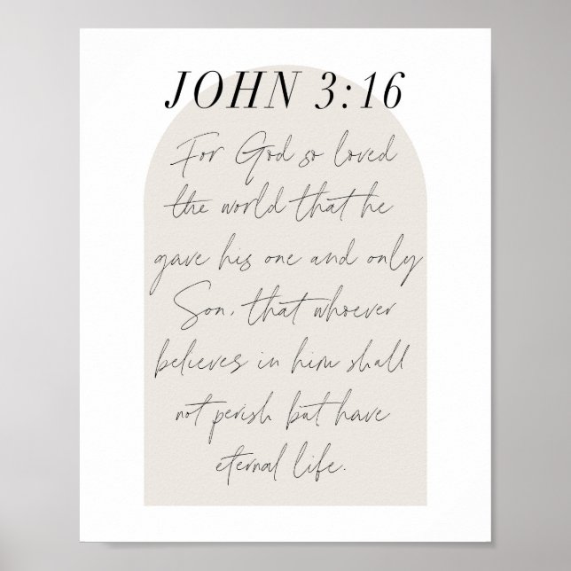 John 3:16 Minimal Boho Beige Arch Script Poster (Vorne)