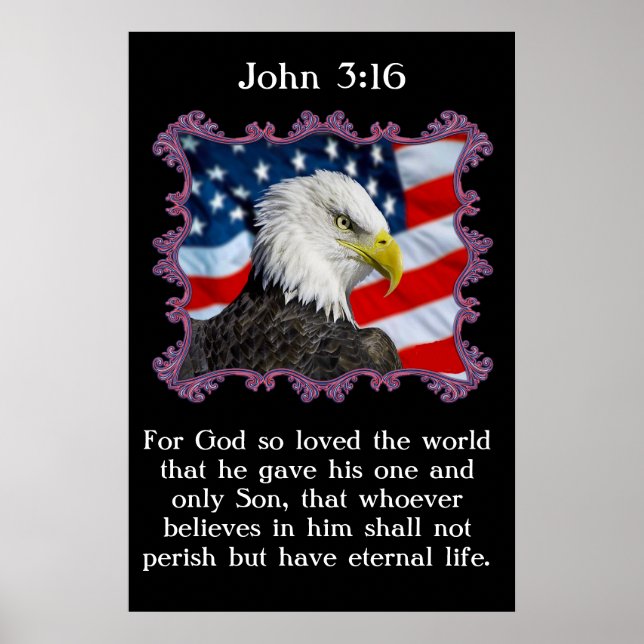 John 3:16 mit einem Adler vor einer amerikanischen Poster (Vorne)