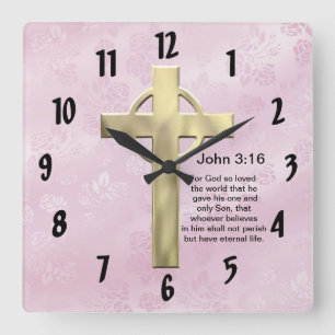 John 3:16 (pink) quadratische wanduhr