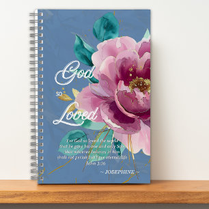 John 3:16 Pink Watercolor Floral Christlich Notizbuch