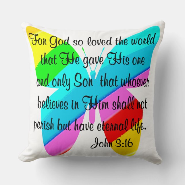 JOHN 3:16 RAINBOW BUTTERFLY KISSEN (Vorderseite)