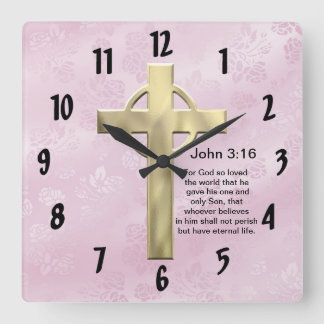 John-3:16 (Rosa) Quadratische Wanduhr