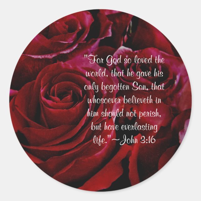 John 3:16 rote Rosen Aufkleber (Vorderseite)