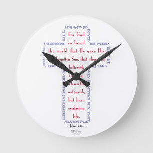 John 3:16 Rotes, Weißes und Blaues Kreuz Runde Wanduhr