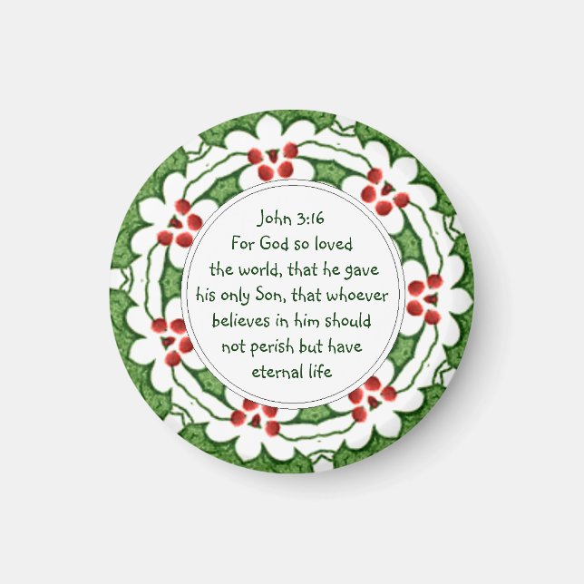 John 3:16 Schrift mit Weihnachten Holly Magnet (Vorne)