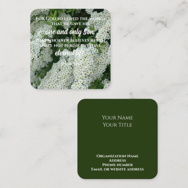 John 3:16 Scripture Card Blume Foto Benutzerdefini Quadratische Visitenkarte (Vorne/Hinten)