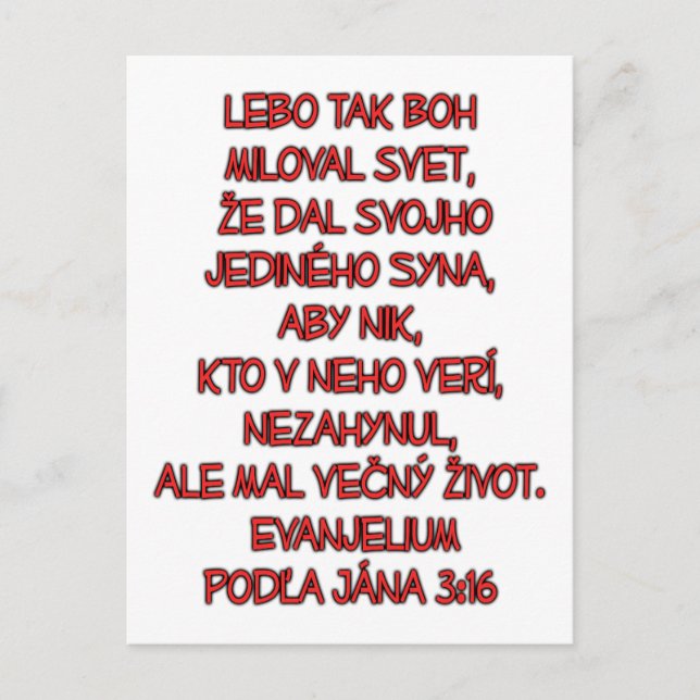 John 3:16 Slowakisch Postkarte (Vorderseite)