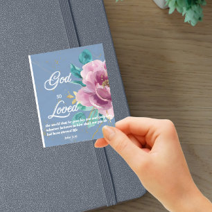 John 3:16 So liebte Blue Floral Bible Verse Aufkleber