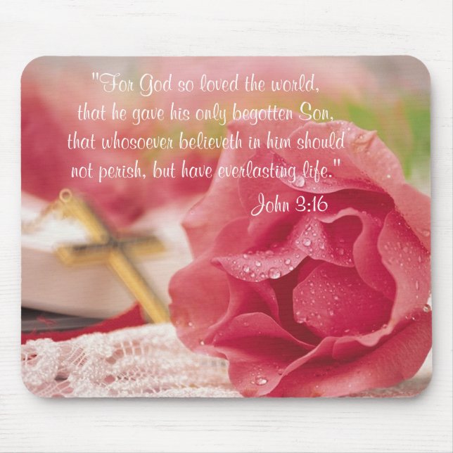 John-3:16 Version - Goldkreuz u. rosa Rose Mousepad (Vorne)